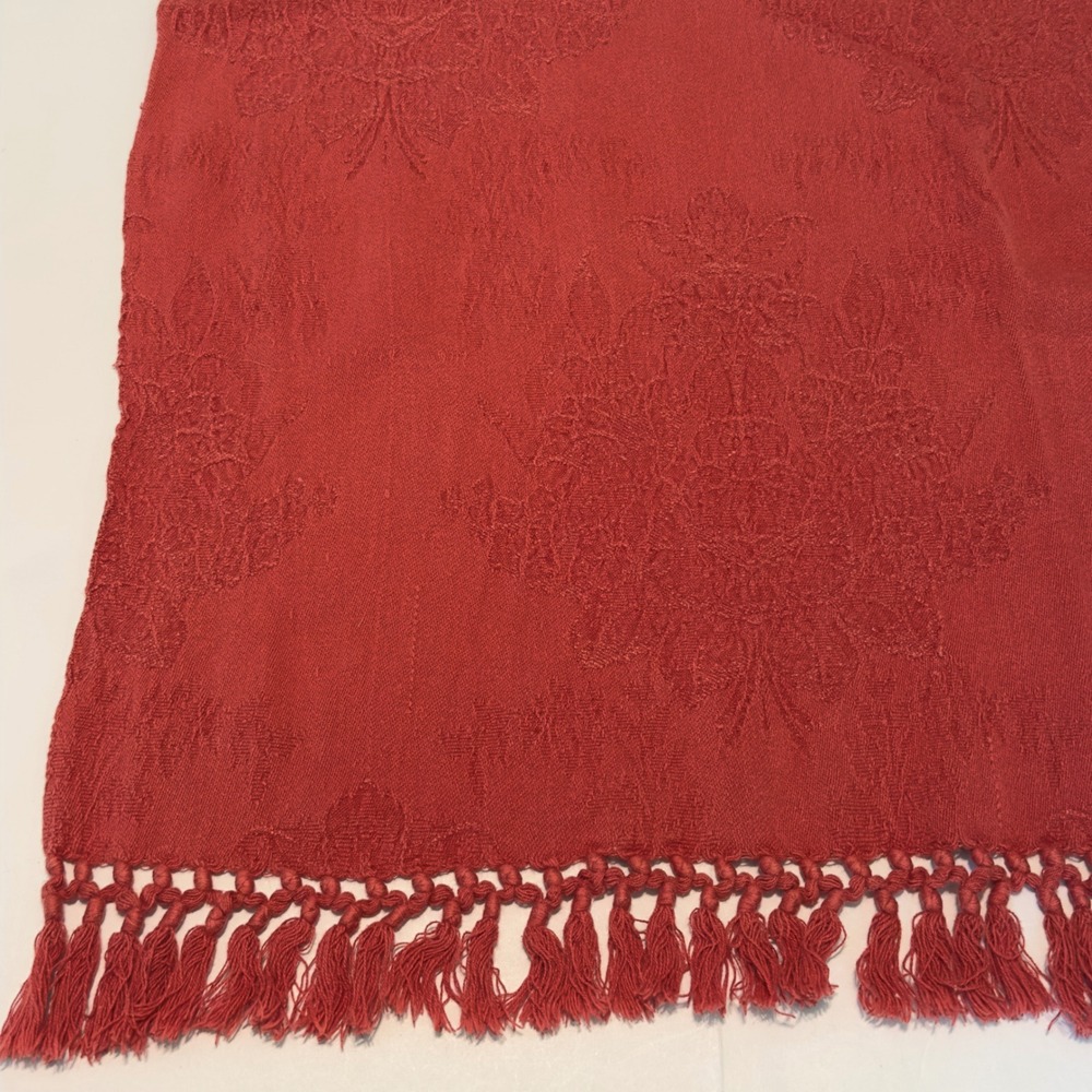 April Cornell Throw Blanket Burnt Red Damask Jacquard Tassel Fringe 48x80 Fringe